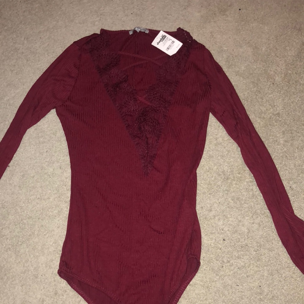 LACE UP RED LONG SLEEVE BODY SUIT